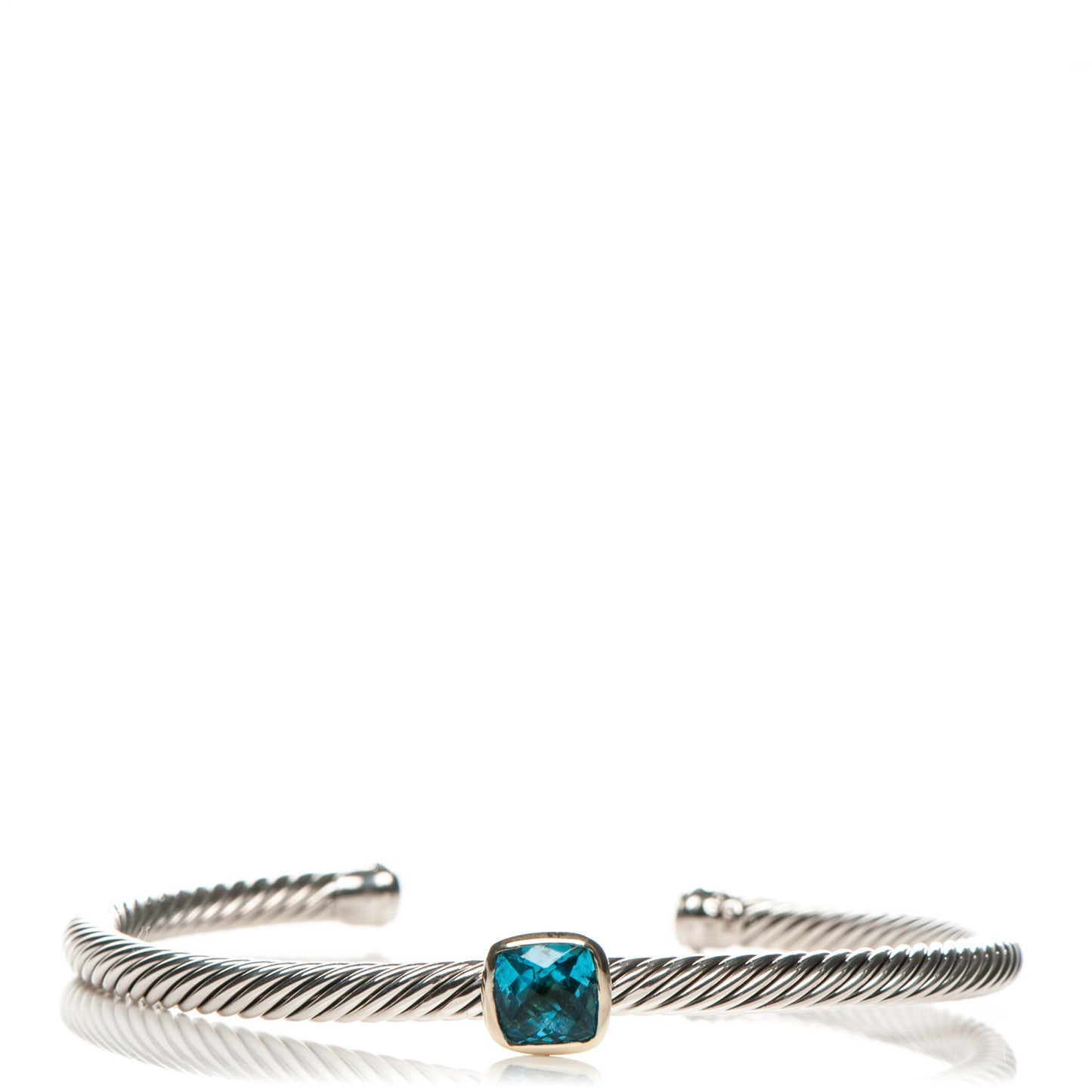 Sterling Silver 18K Yellow Gold Blue Topaz 4mm Cuff