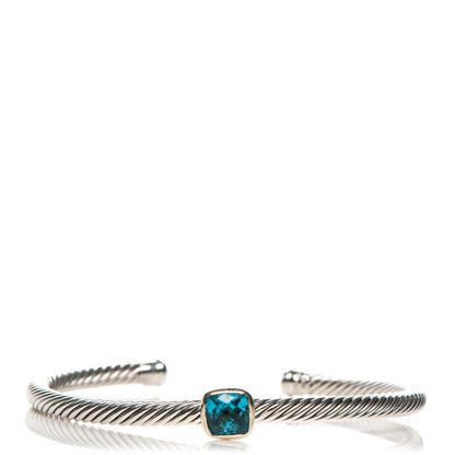 David Yurman Sterling Silver 18K Yellow Gold Blue Topaz 4mm Cuff 1 of 5