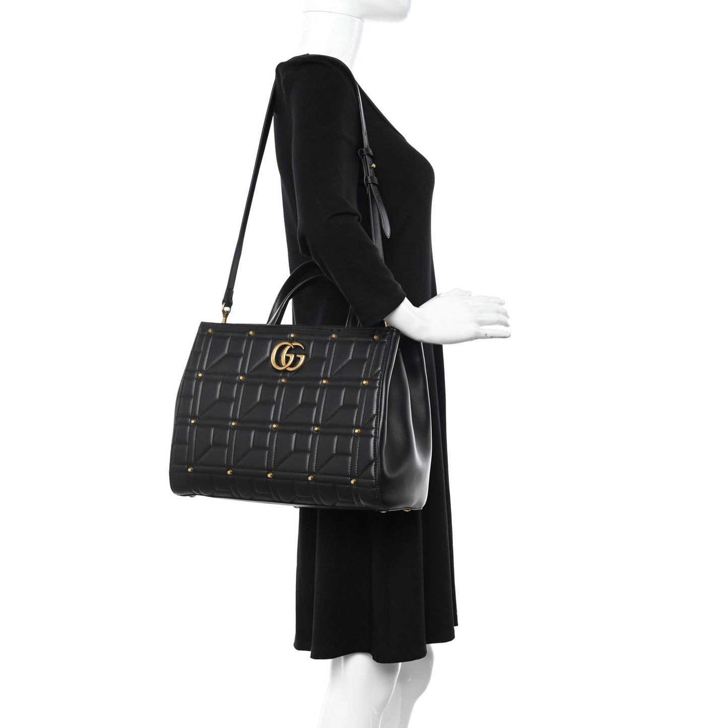 Calfskin Matelasse Studded Medium GG Marmont Tote Black