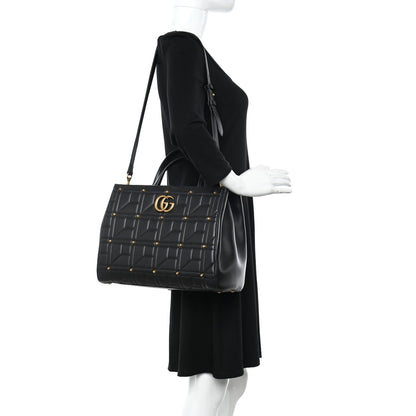 Gucci Calfskin Matelasse Studded Medium GG Marmont Tote Black 2 of 11