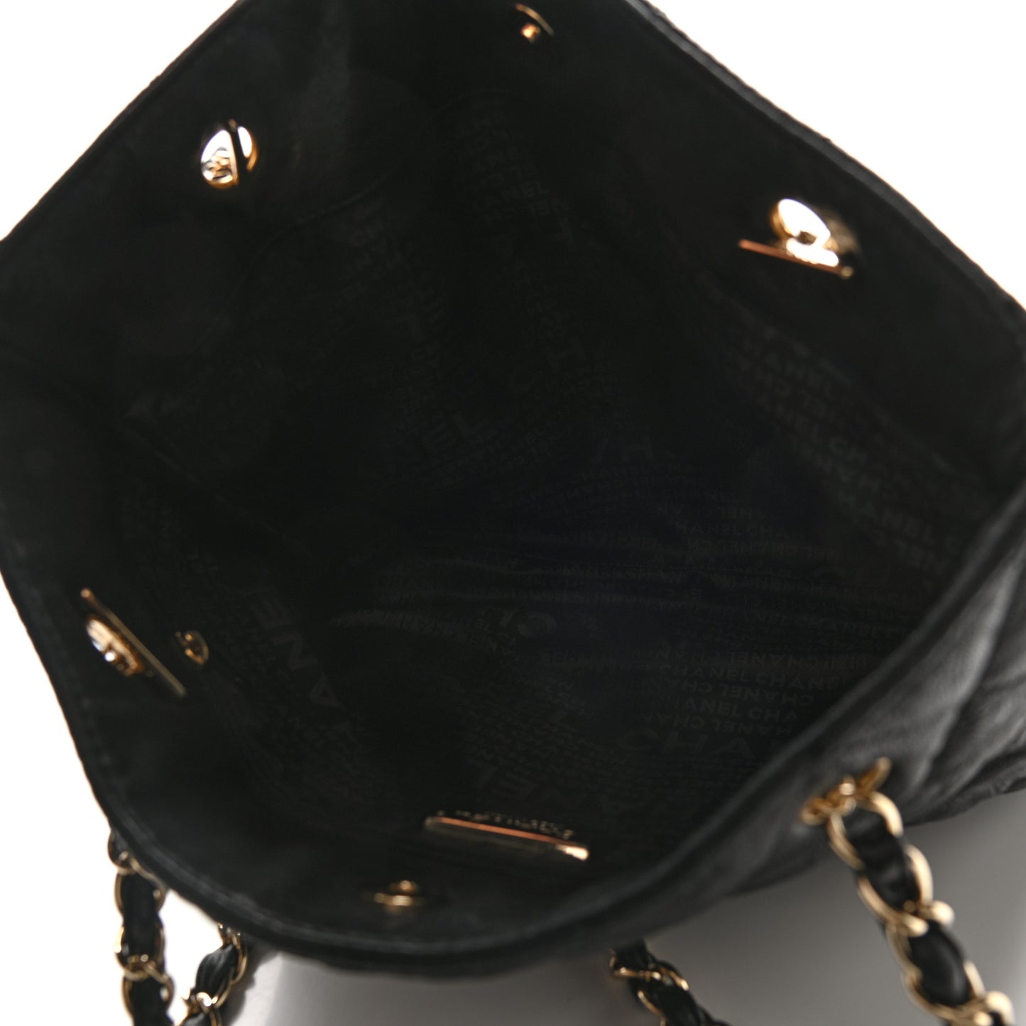 Crumpled Lambskin Quilted CC Shopping Tote Black