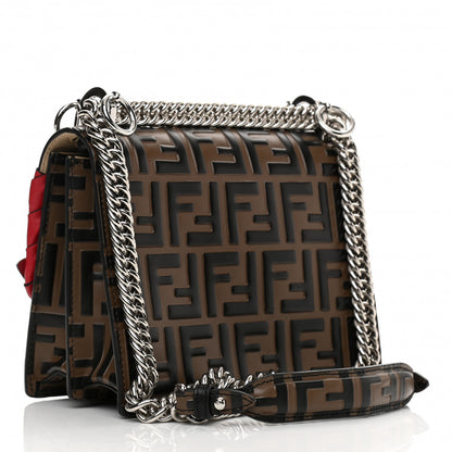 Fendi Vitello Shiny Nappa Bi-Color FF 1974 Lace Up Bow Embossed Small Kan I Shoulder Bag Maya Black Fragola 3 of 12