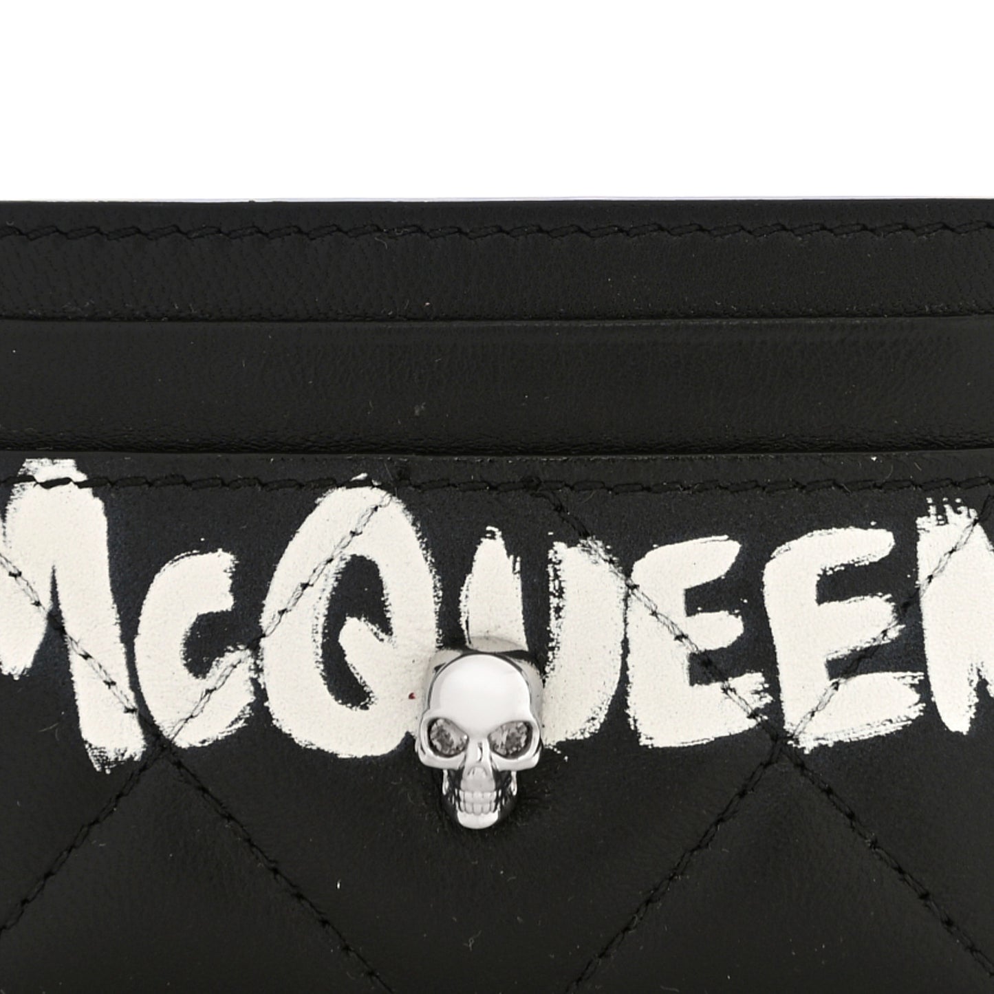 Calfskin Graffiti Skull Card Holder Black