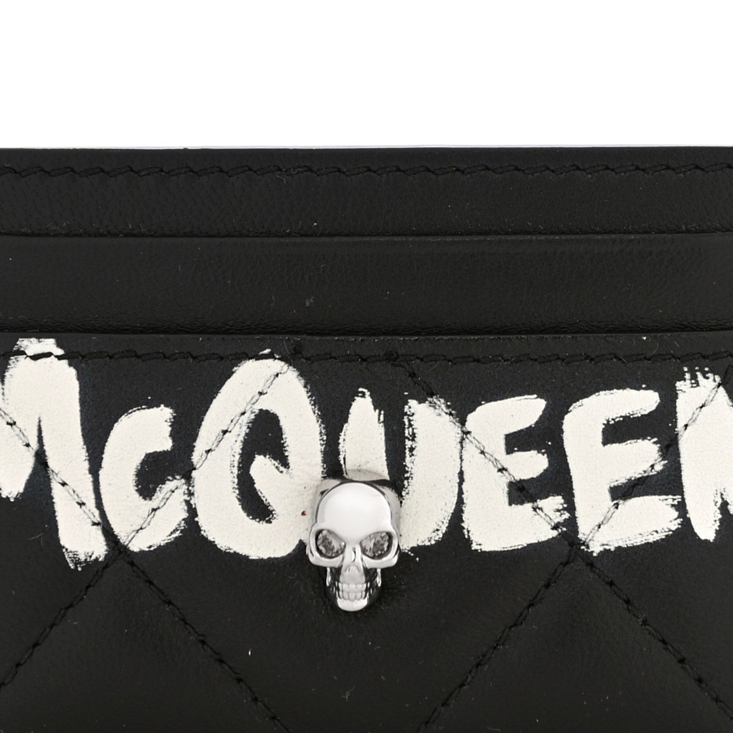 Alexander McQueen Calfskin Graffiti Skull Card Holder Black 8 of 11