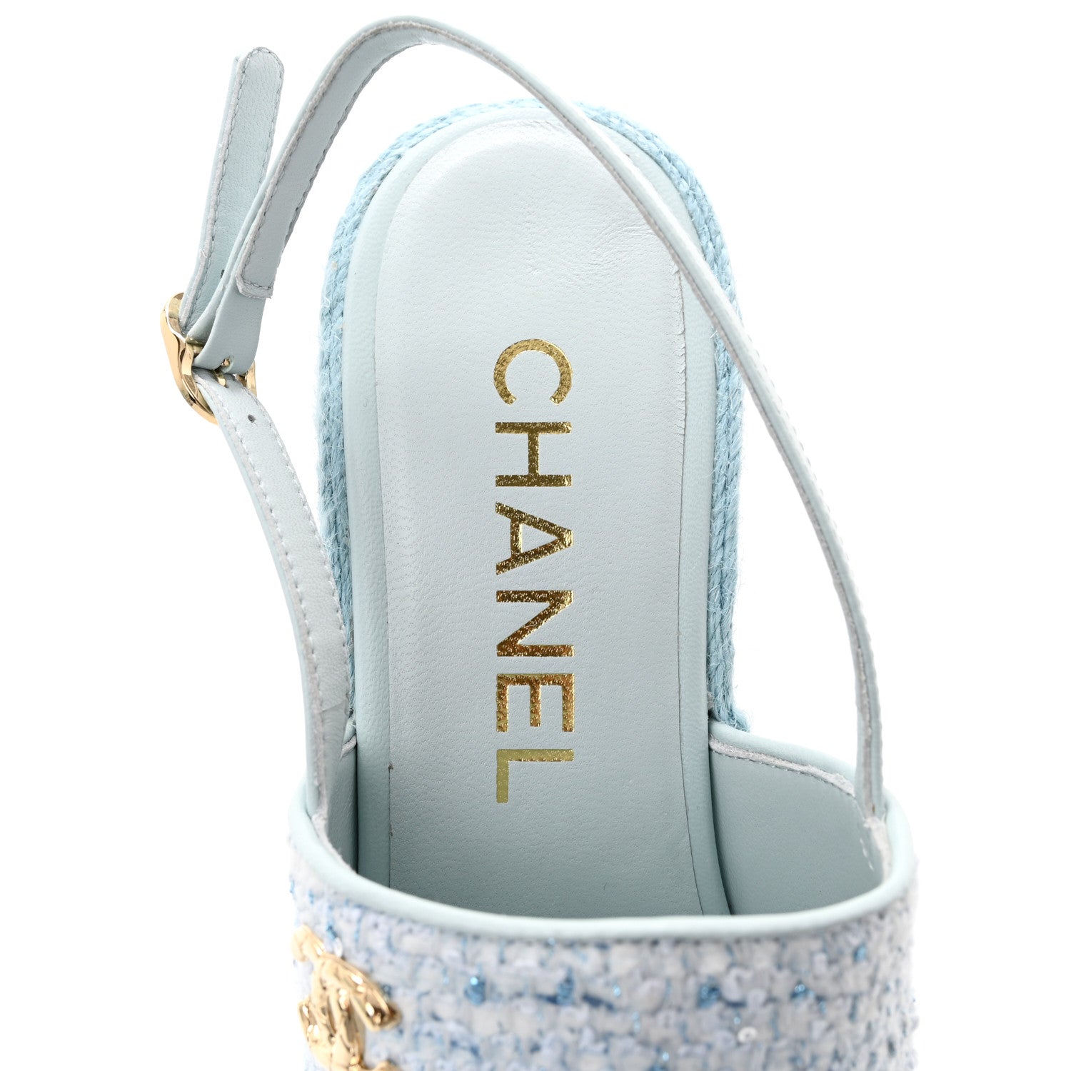 Chanel Tweed Braided Cord Wedge Sandals  37 Blue 7 of 9