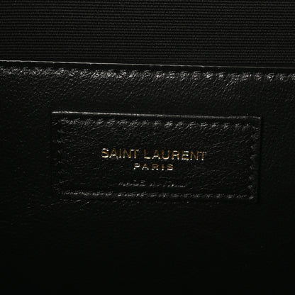 Saint Laurent Shiny Calfskin Crocodile Embossed Manhattan Baguette Black 6 of 10