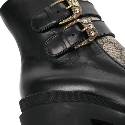 Gucci Kensington Calfskin Nappa GG Supreme Monogram Womens Double Buckle Ankle Boots 36.5 Black 12 of 12