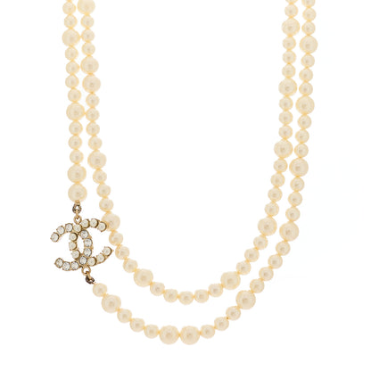 Chanel Pearl Baguette Crystal CC Long Necklace Gold 1 of 5