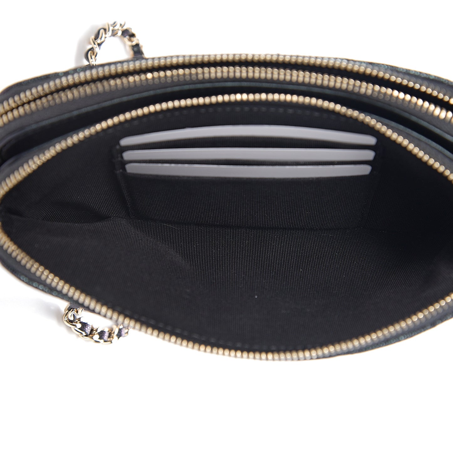 Iridescent Caviar Quilted Small Clutch With Chain Black