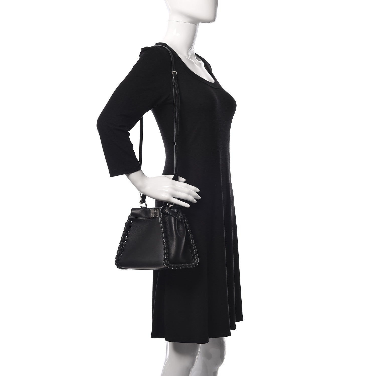Fendi Nappa Lace Up Mini Peekaboo Iconic Satchel Black 2 of 12