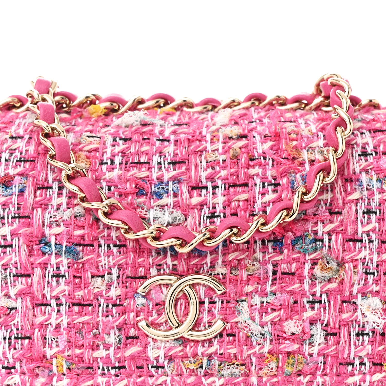 Chanel Tweed Chain Around Phone Holder Pink Blue White 8 of 11