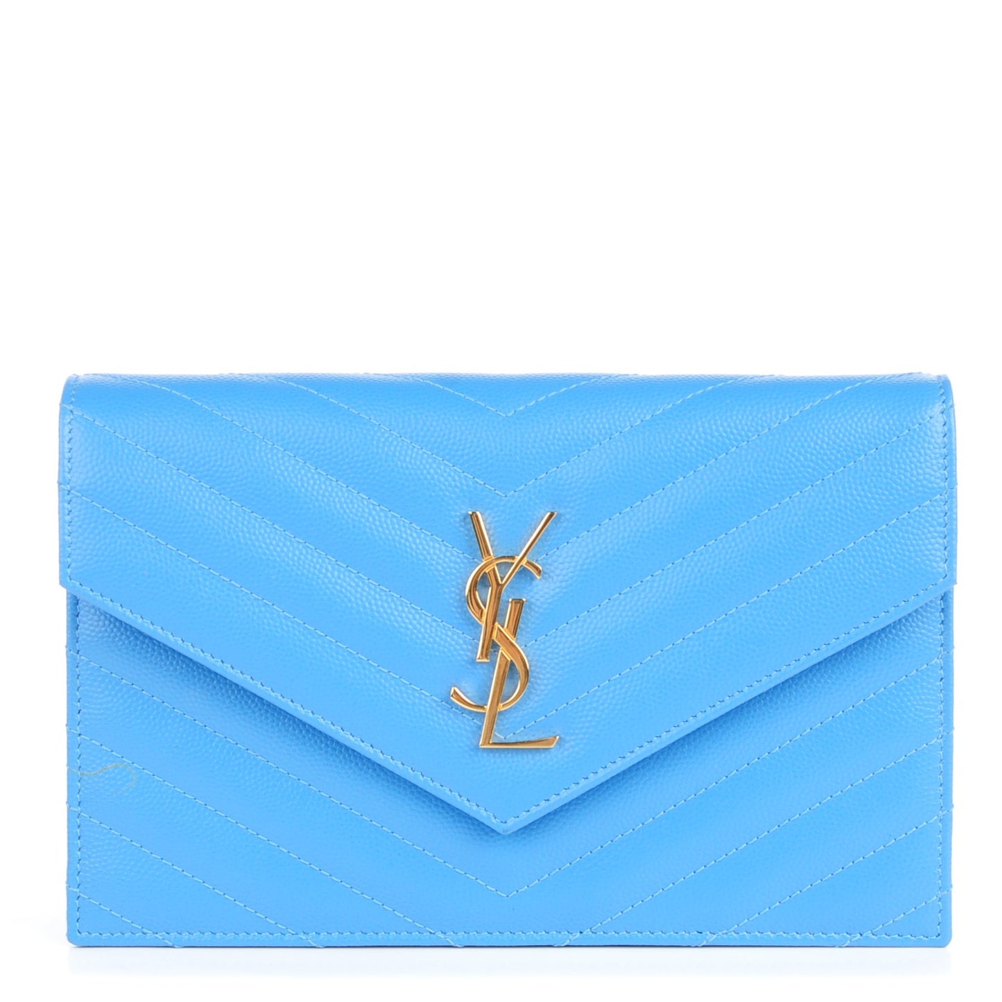 Grain De Poudre Matelasse Chevron Monogram Chain Wallet Light Blue
