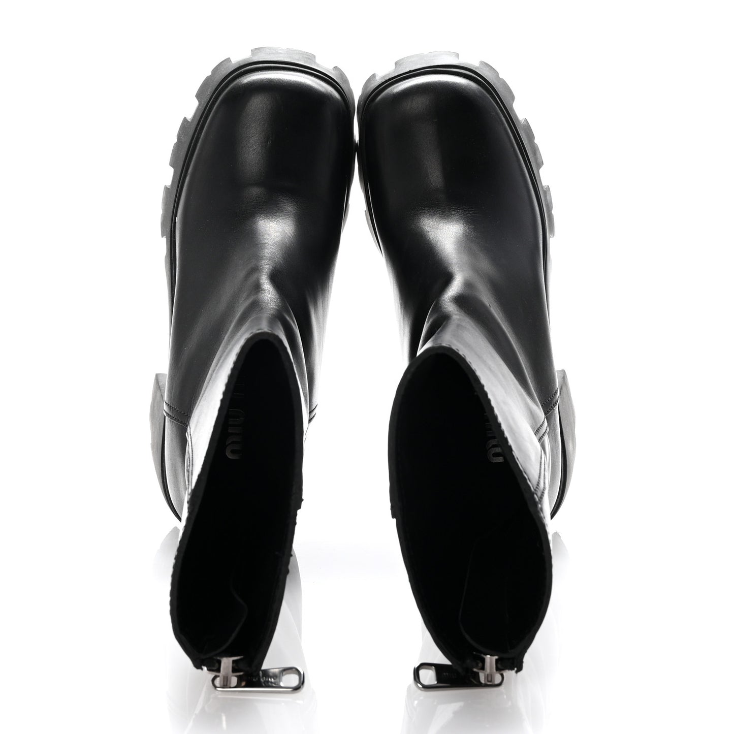 Calfskin Zip Lug Sole Boots 35 Black
