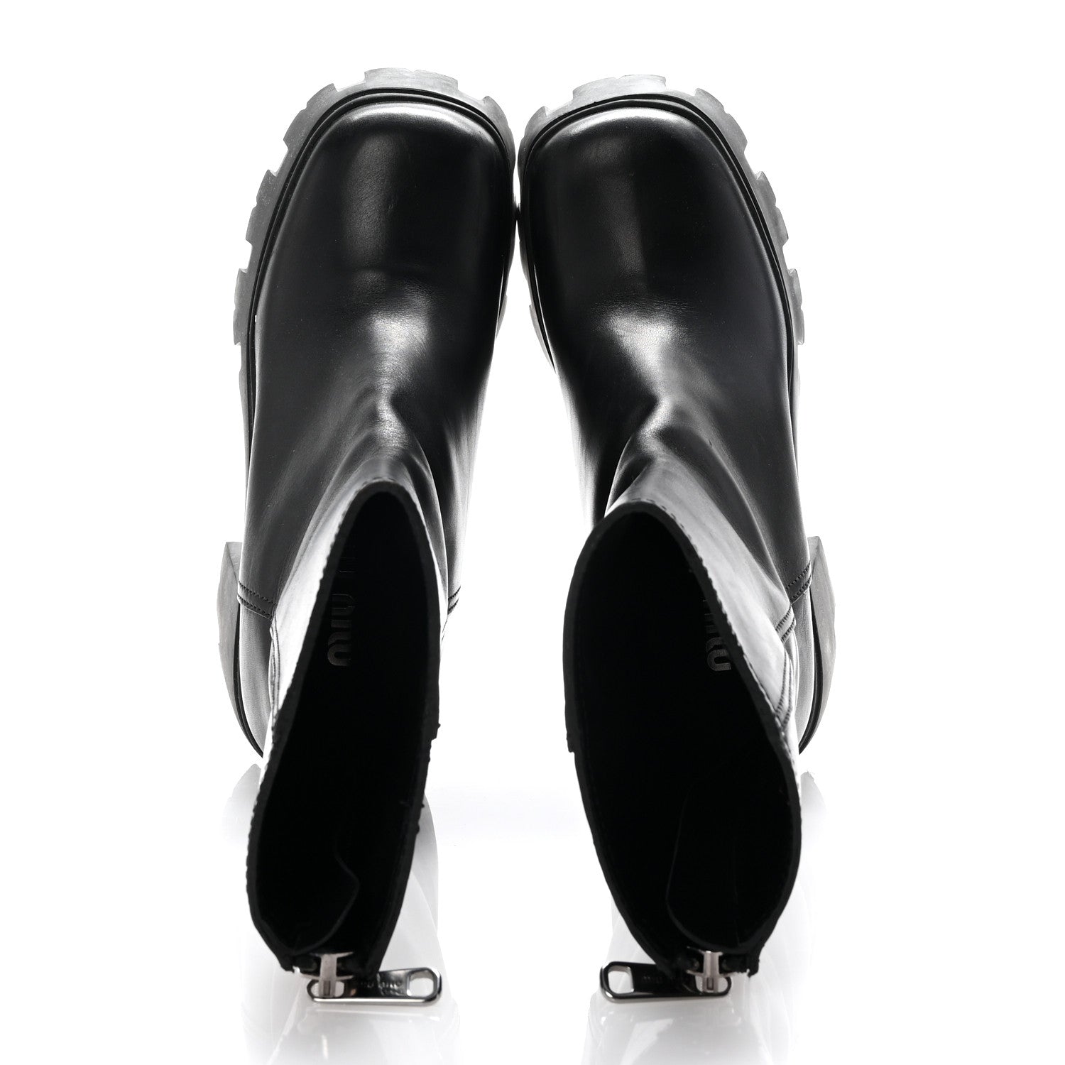 Miu Miu Calfskin Zip Lug Sole Boots 35 Black 2 of 9