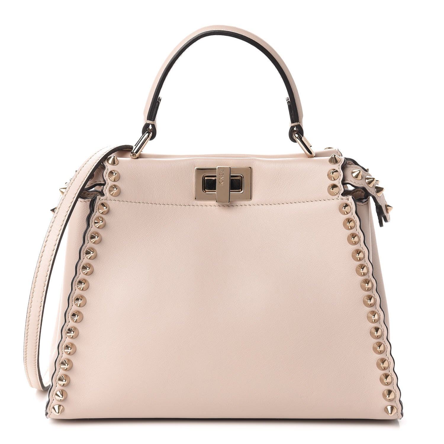 Fendi Vitello Seta Shiny Nappa Scalloped Studded Mini Peekaboo Iconic Satchel Soap 1 of 11