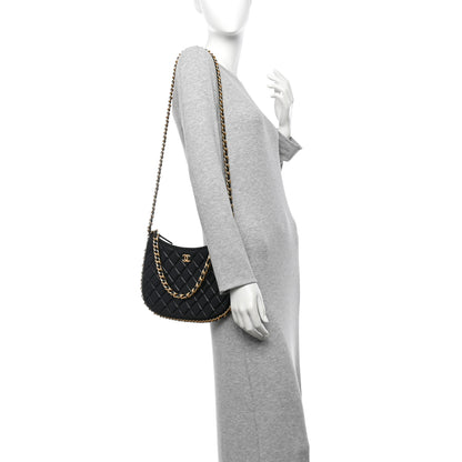 Chanel Shiny Crumpled Lambskin Quilted Large Trendy Chain Around Hobo Black 2 of 10