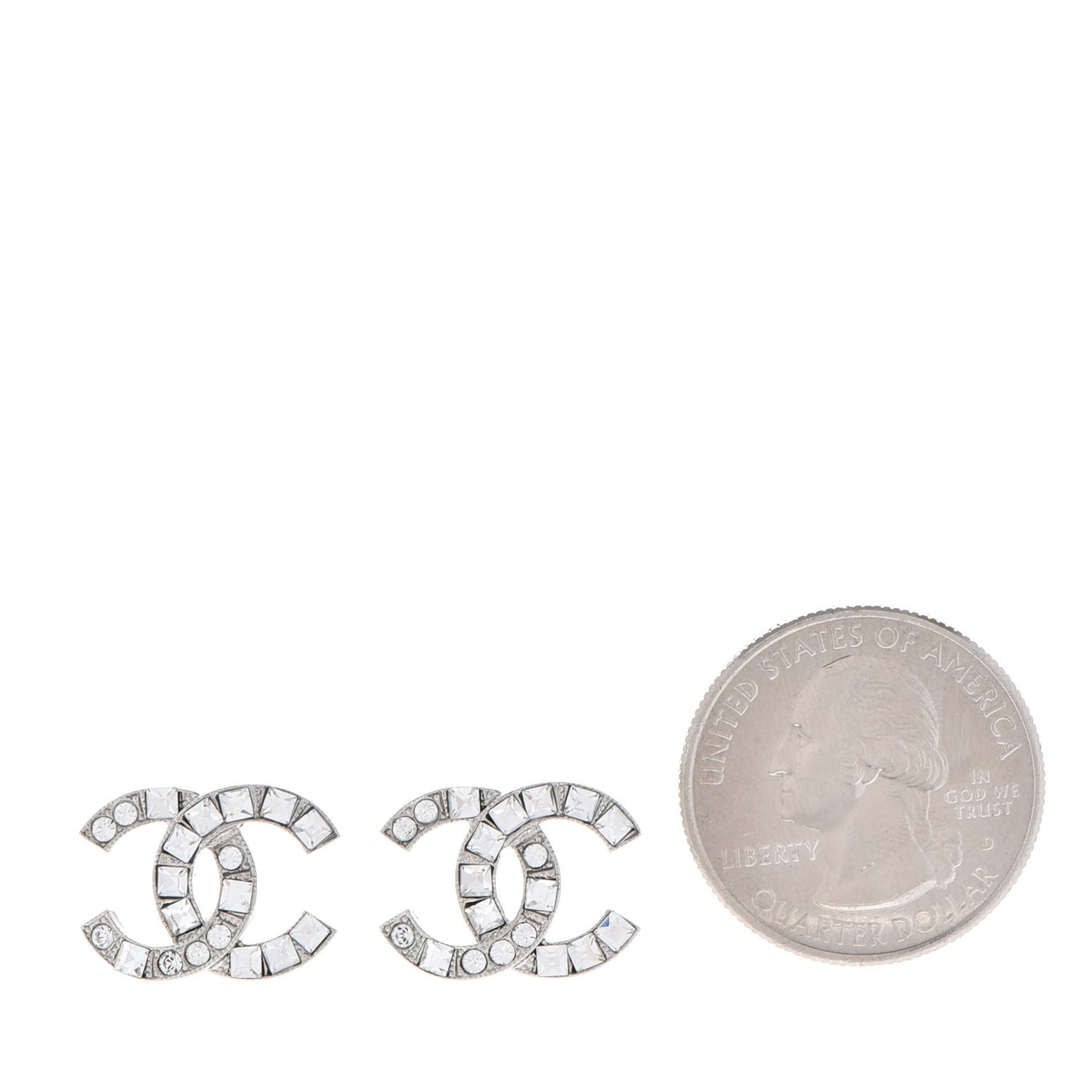 Baguette Crystal CC Earrings Silver