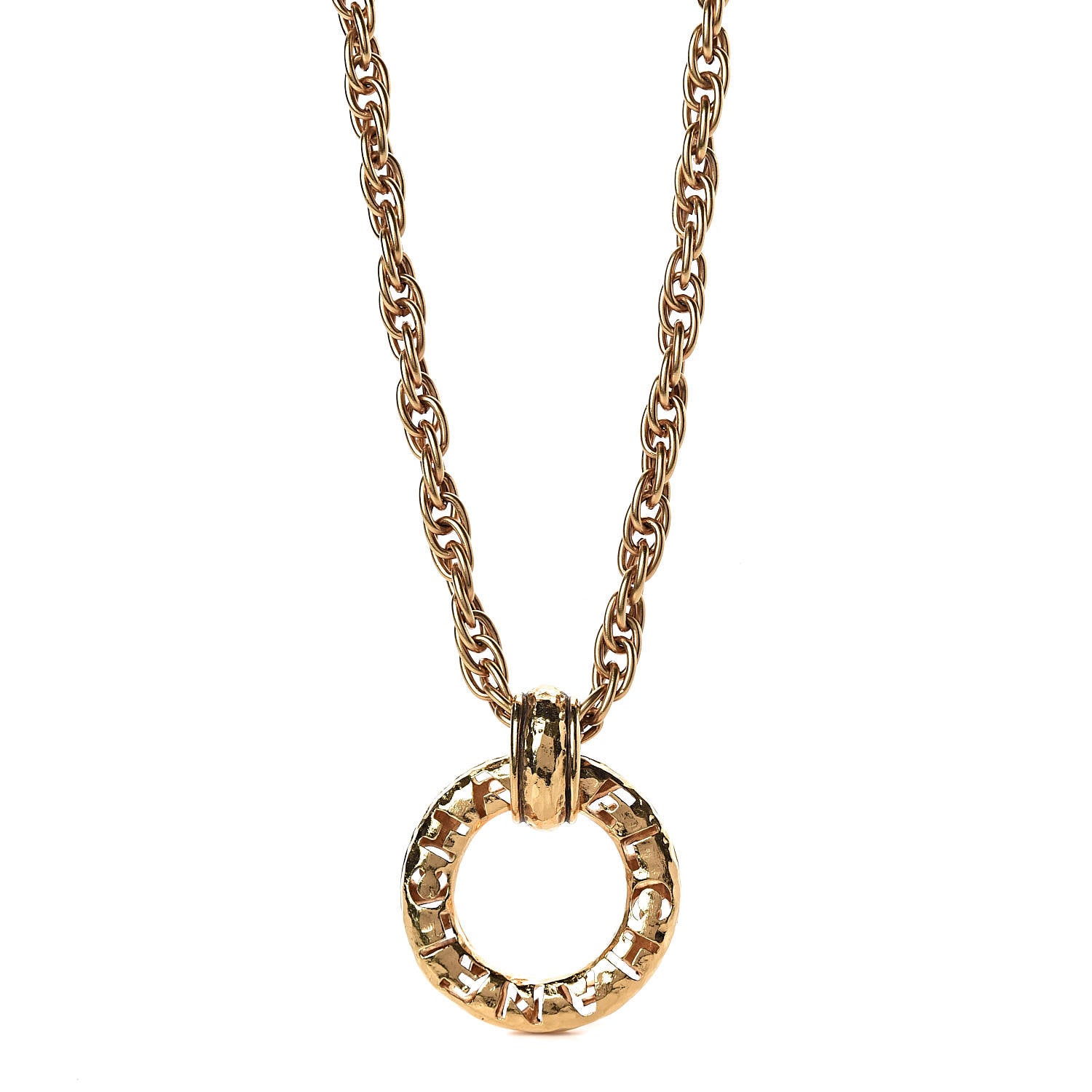 Chanel Metal Circle Chain Pendant Long Necklace Gold 1 of 7