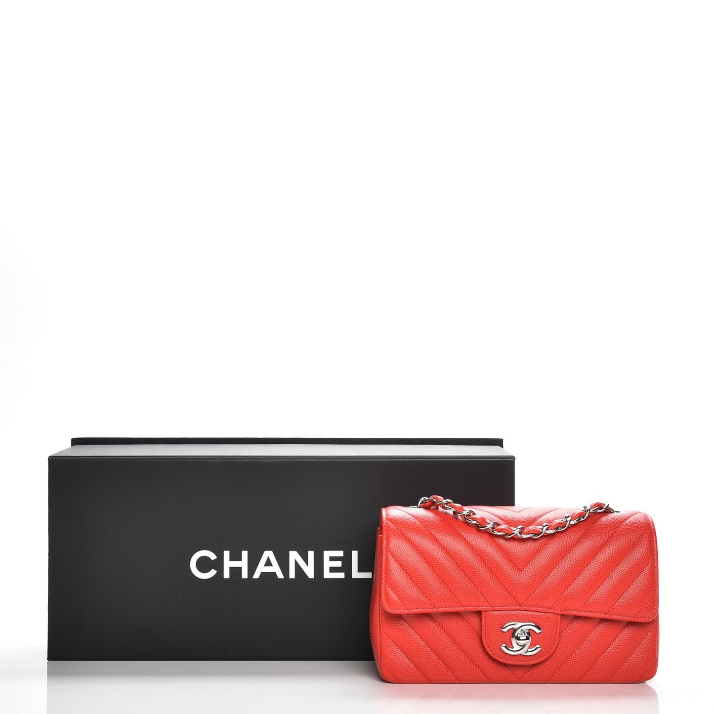 Caviar Chevron Quilted Mini Rectangular Flap Red
