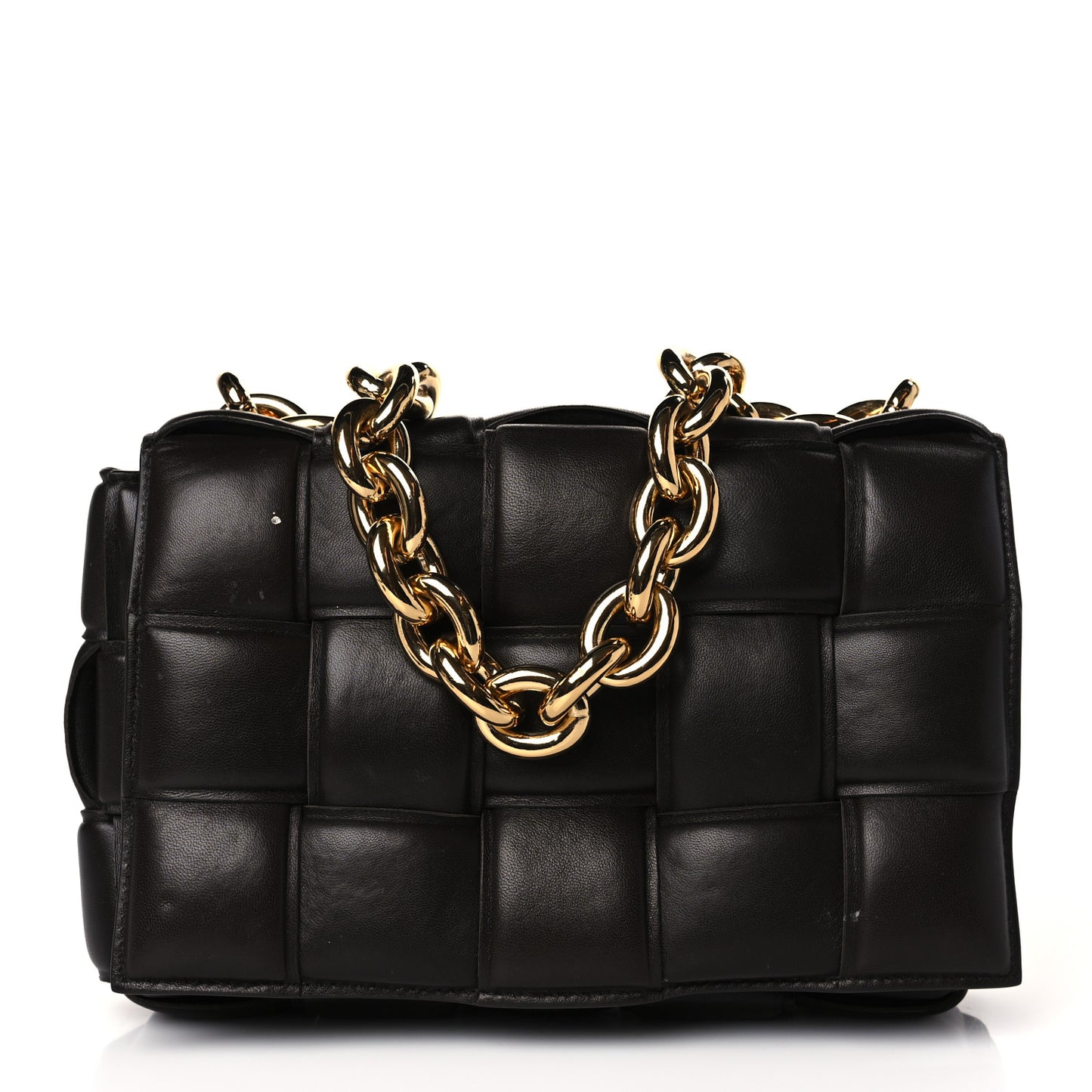 Lambskin Maxi Intreccio Padded Chain Cassette Crossbody Bag Black