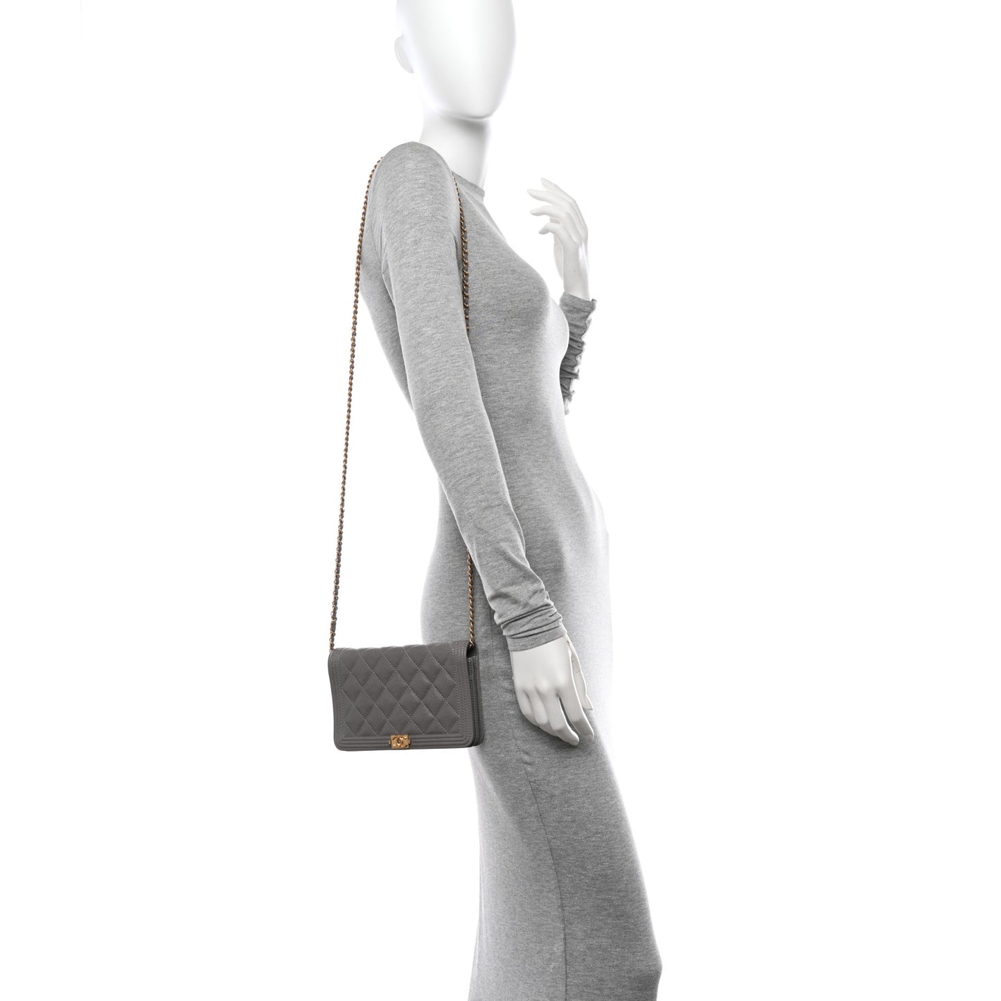 Caviar Quilted Boy Wallet On Chain WOC Grey