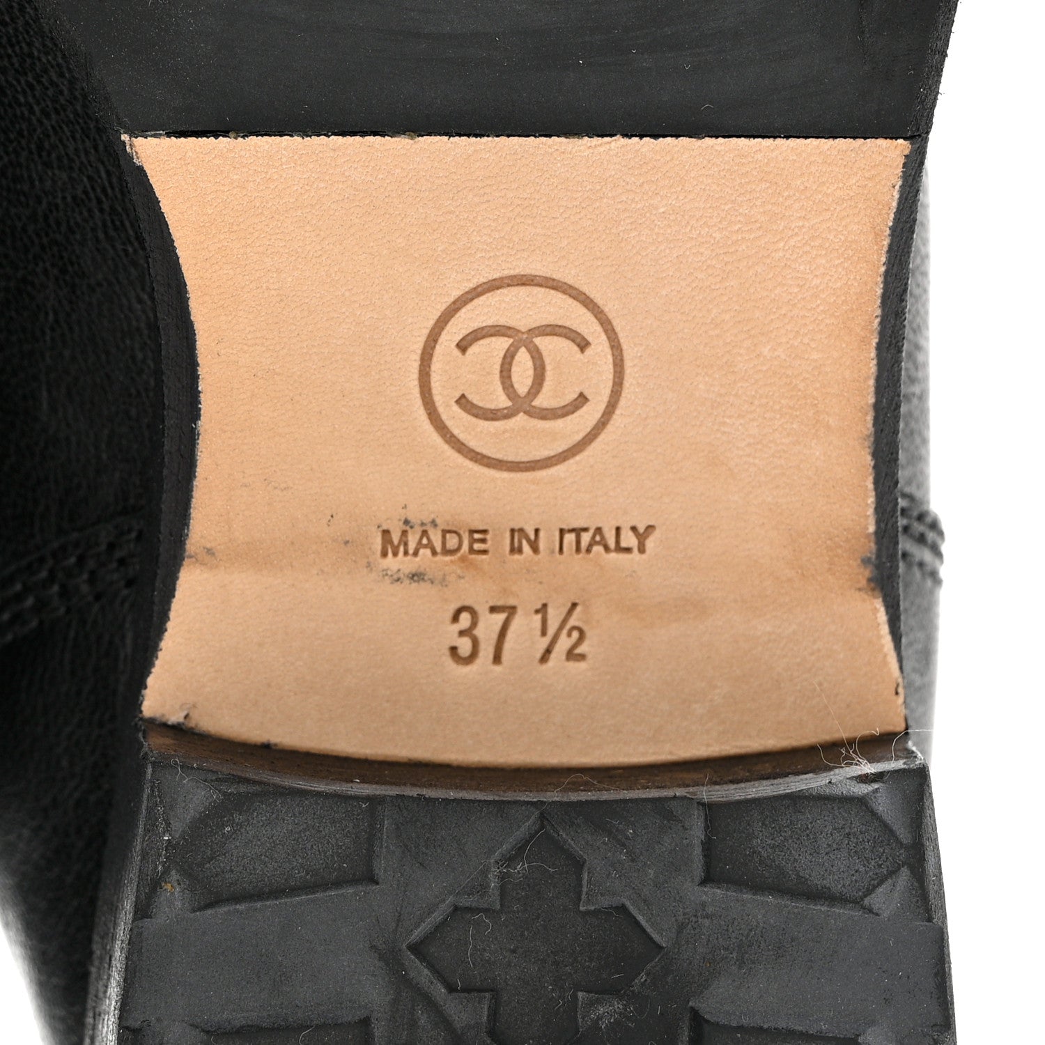Chanel Sheepskin Quilted CC Tall Lace Up Combat Boots 37.5 Black 8 of 9