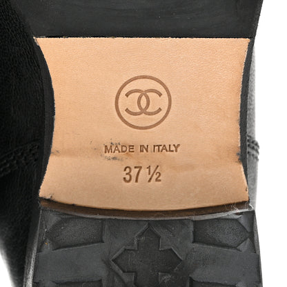 Chanel Sheepskin Quilted CC Tall Lace Up Combat Boots 37.5 Black 8 of 9