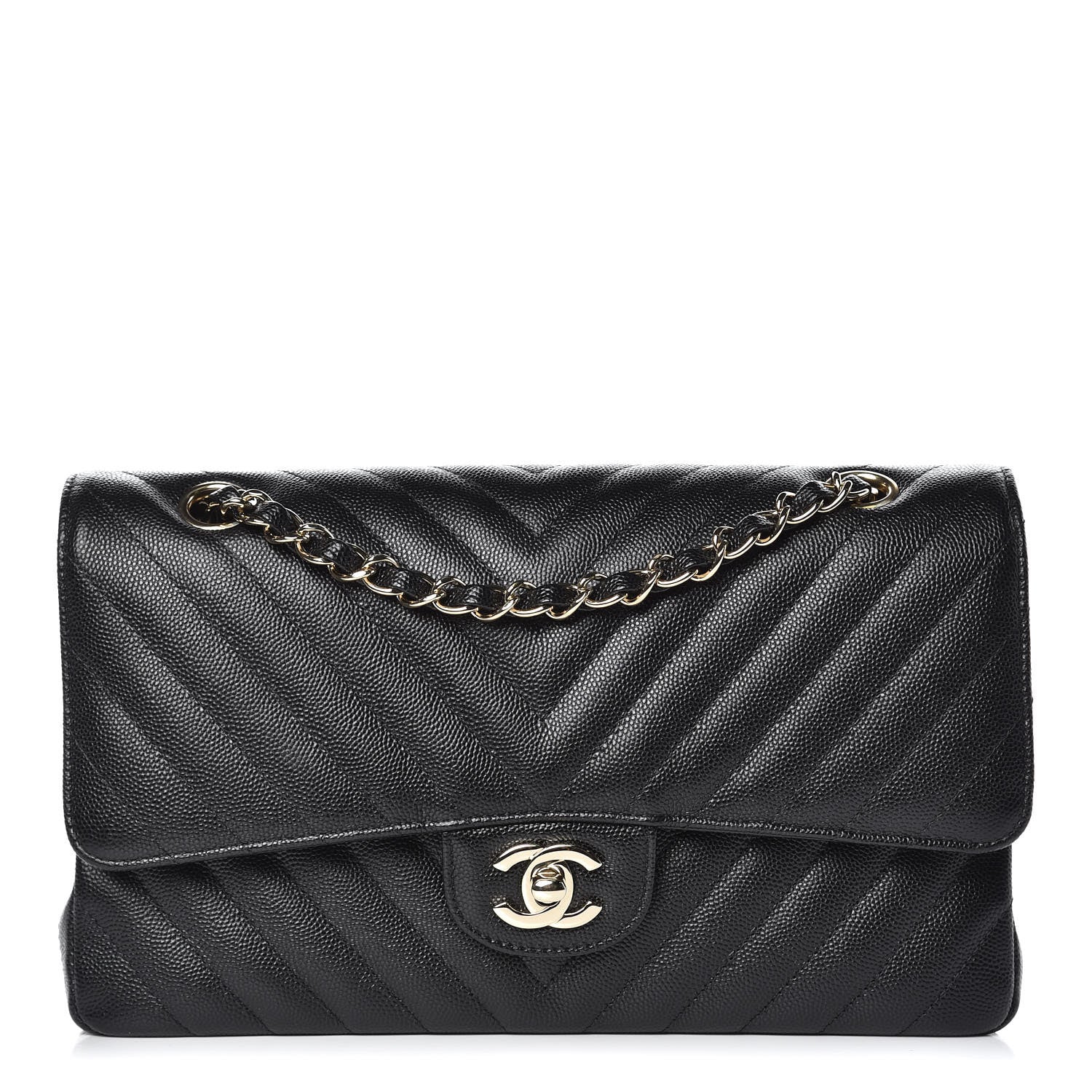 Chanel Caviar Chevron Quilted Medium Double Flap Black 1 of 10