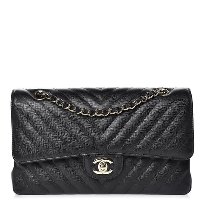 Chanel Caviar Chevron Quilted Medium Double Flap Black 1 of 10