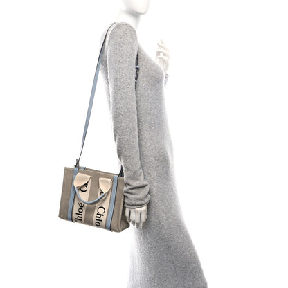 Chloe Cotton Calfskin Small Woody Ribbon Tote With Strap Light Blue 2 of 11