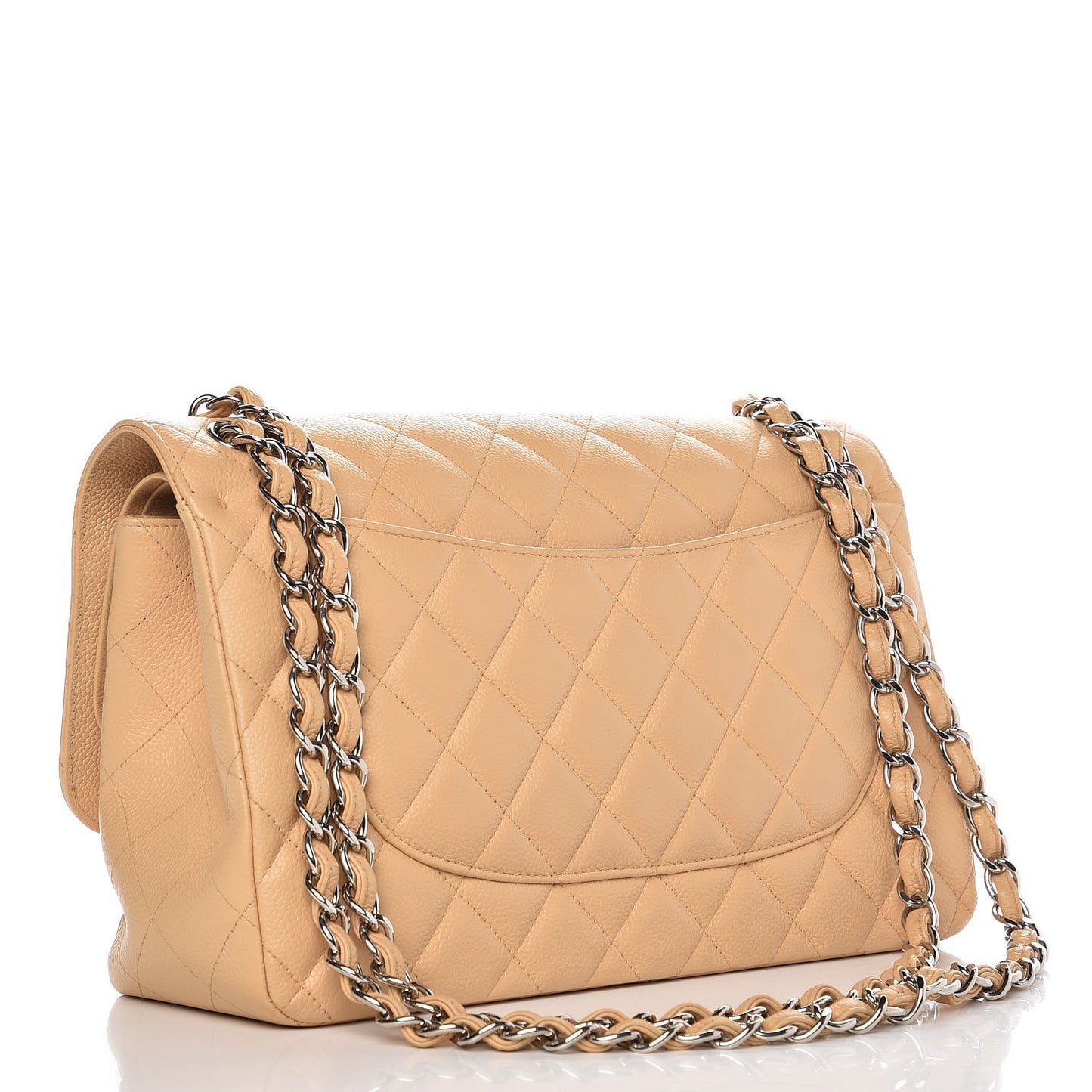 Caviar Quilted Jumbo Double Flap Beige Clair