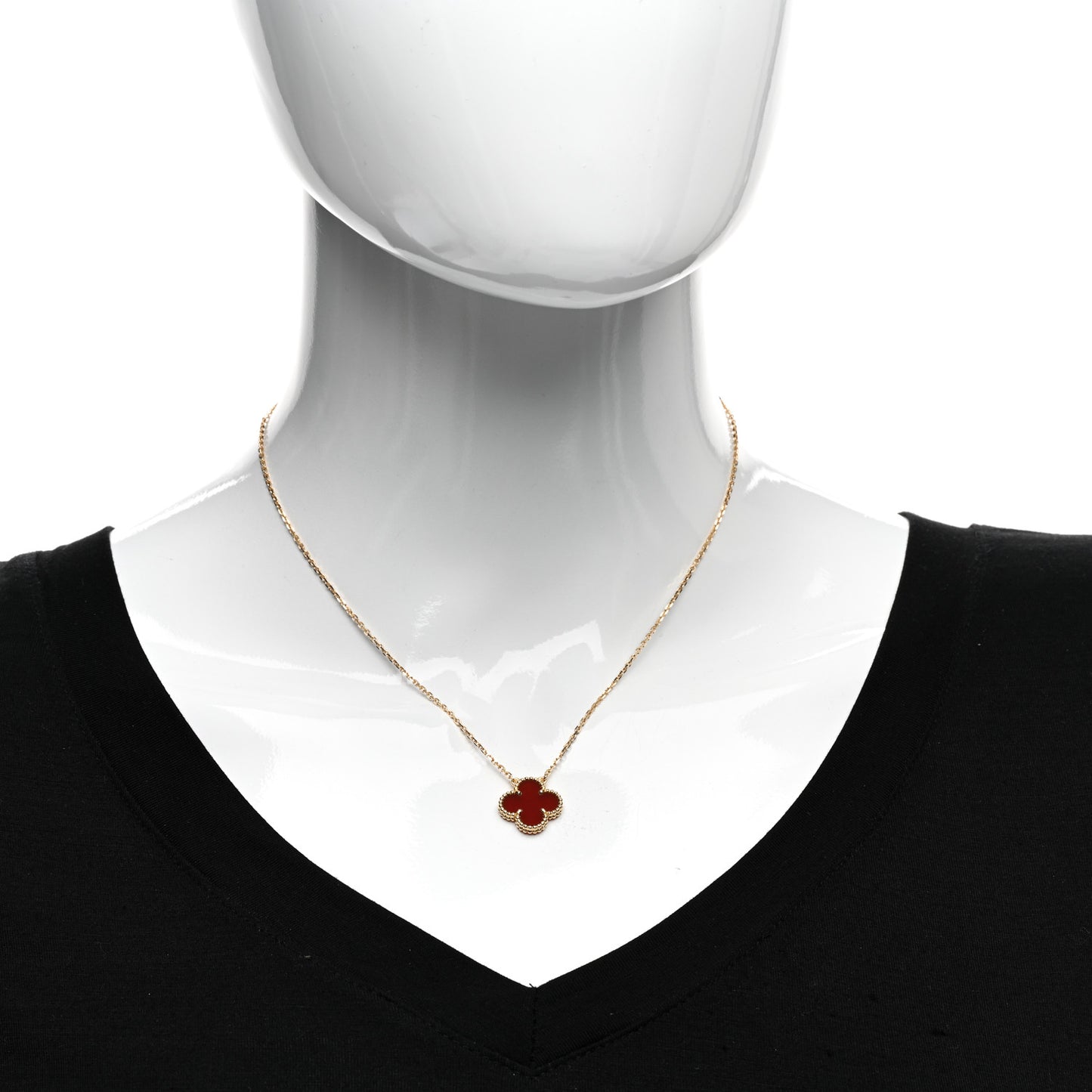 18K Yellow Gold Carnelian Vintage Alhambra Pendant Necklace