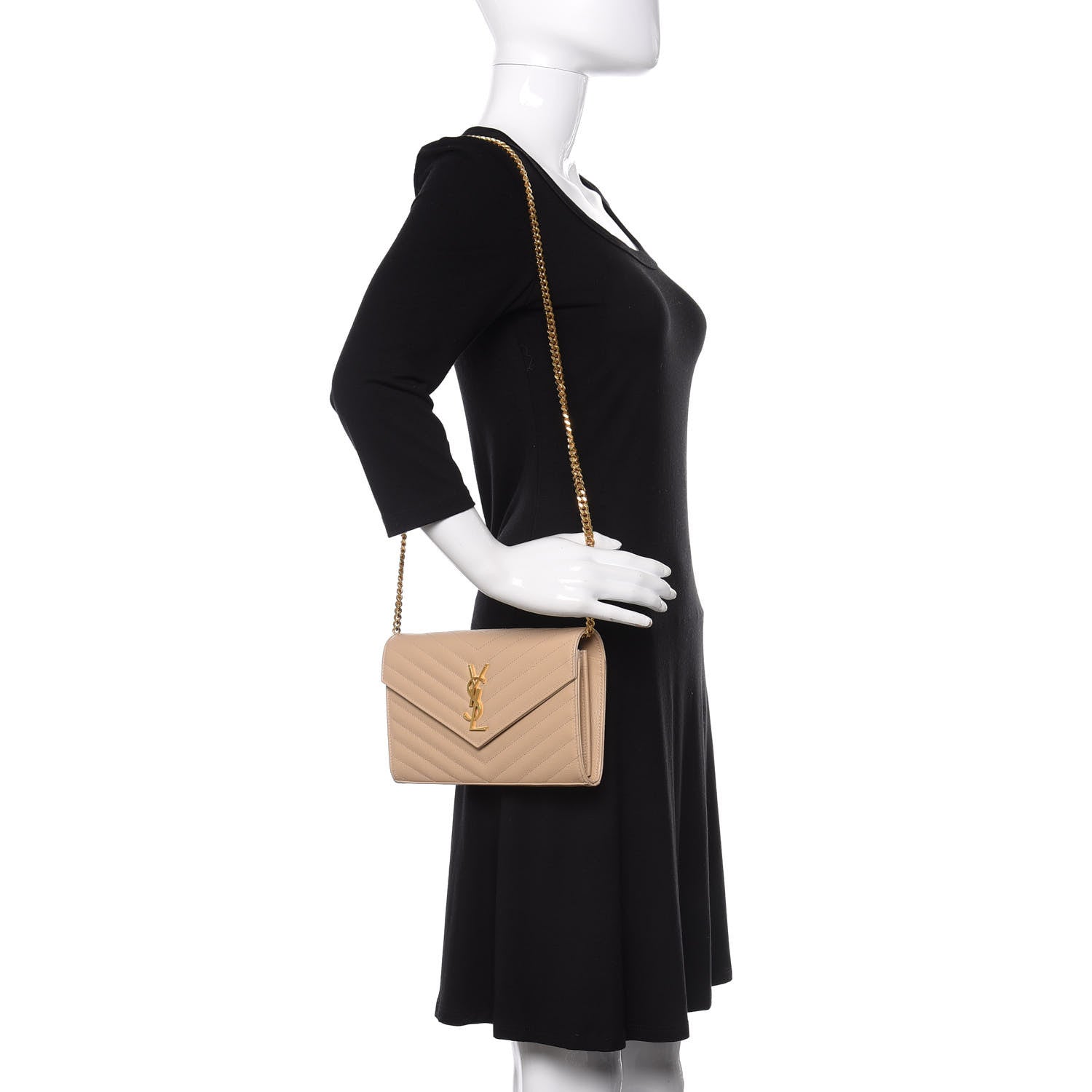 Saint Laurent Grain De Poudre Matelasse Chevron Monogram Chain Wallet Nude Powder 2 of 10