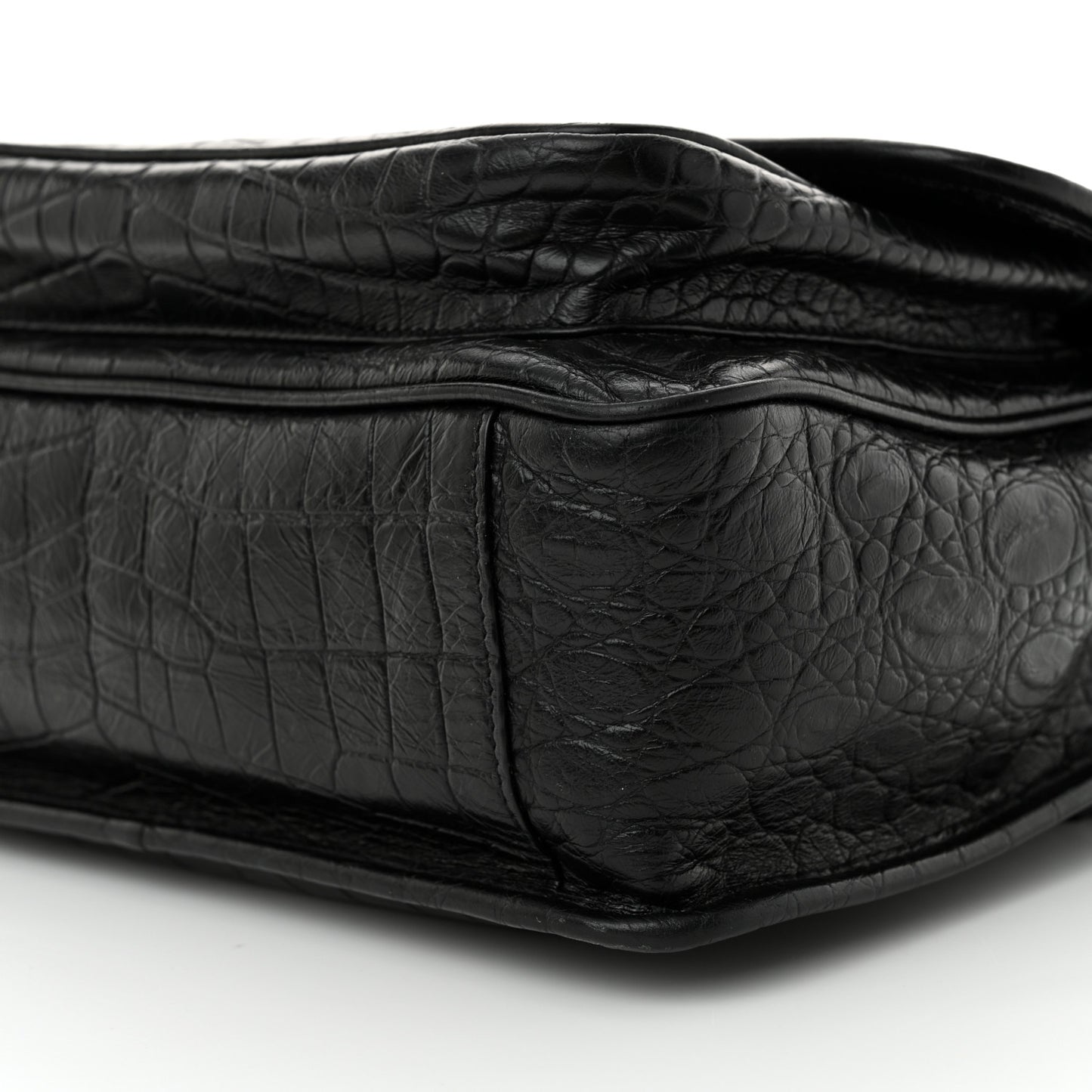 Crocodile Embossed Lambskin Monogram Medium Niki Chain Satchel Black
