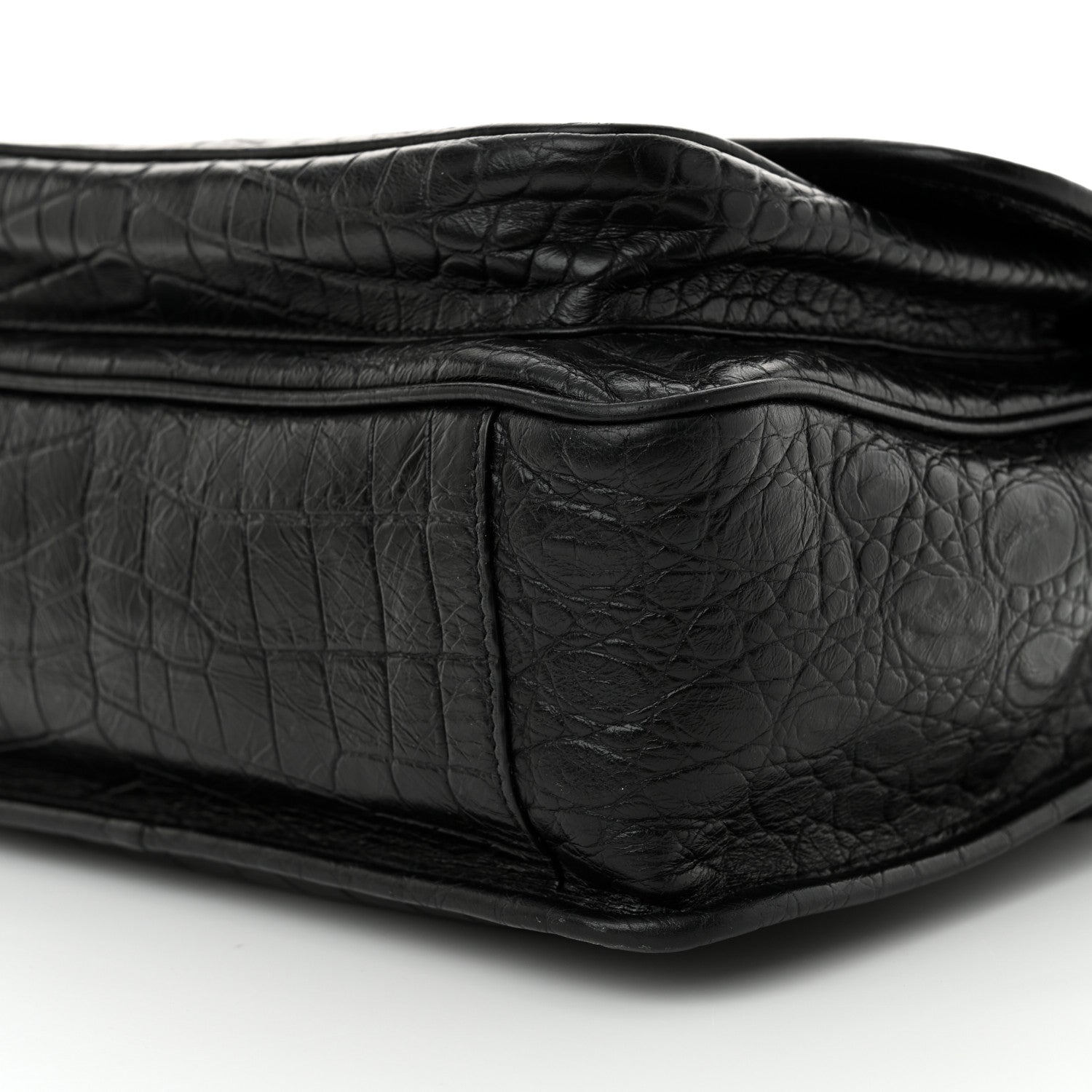 Saint Laurent Crocodile Embossed Lambskin Monogram Medium Niki Chain Satchel Black 10 of 11