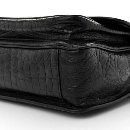 Saint Laurent Crocodile Embossed Lambskin Monogram Medium Niki Chain Satchel Black 10 of 11