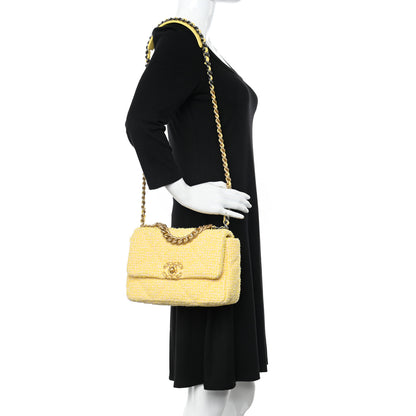 Chanel Tweed Quilted Medium Chanel 19 Flap Yellow Pink 2 of 12