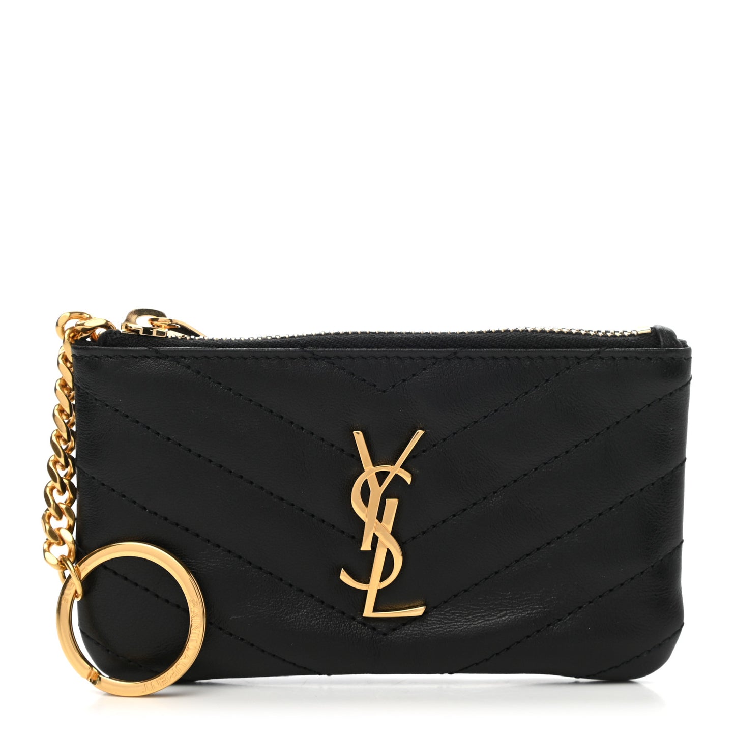 Calfskin Matelasse Monogram Key Pouch Black