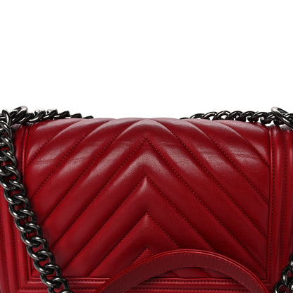 Chanel Calfskin Chevron Quilted Medium Boy Flap Dark Red 12 of 17