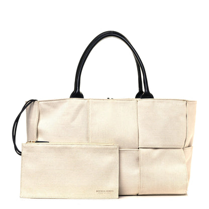 Bottega Veneta Linen Maxi Intrecciato Arco Tote Natural Black 1 of 13
