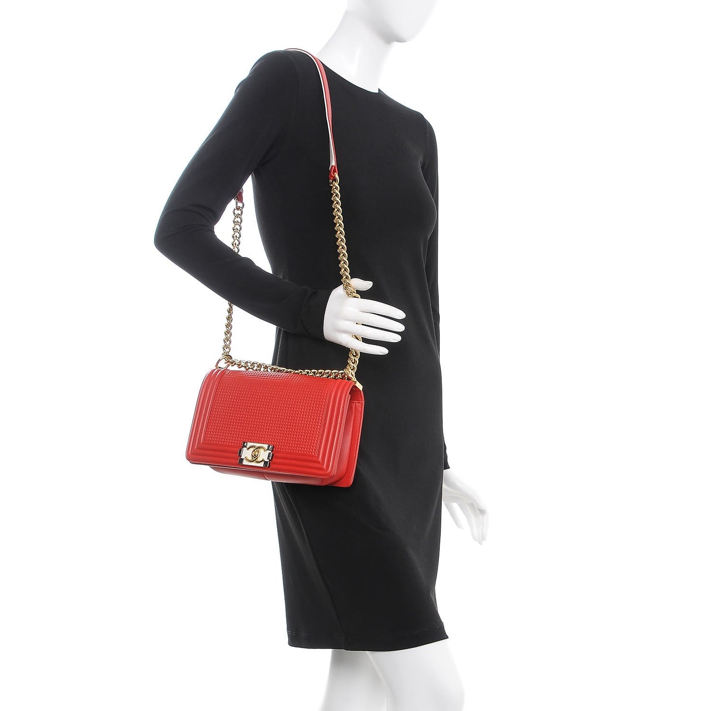 Lambskin Embossed Medium Boy Cube Flap Red