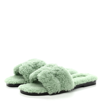 Hermes Woolskin Oran Sandals 37.5 Vert D’Eau 3 of 8