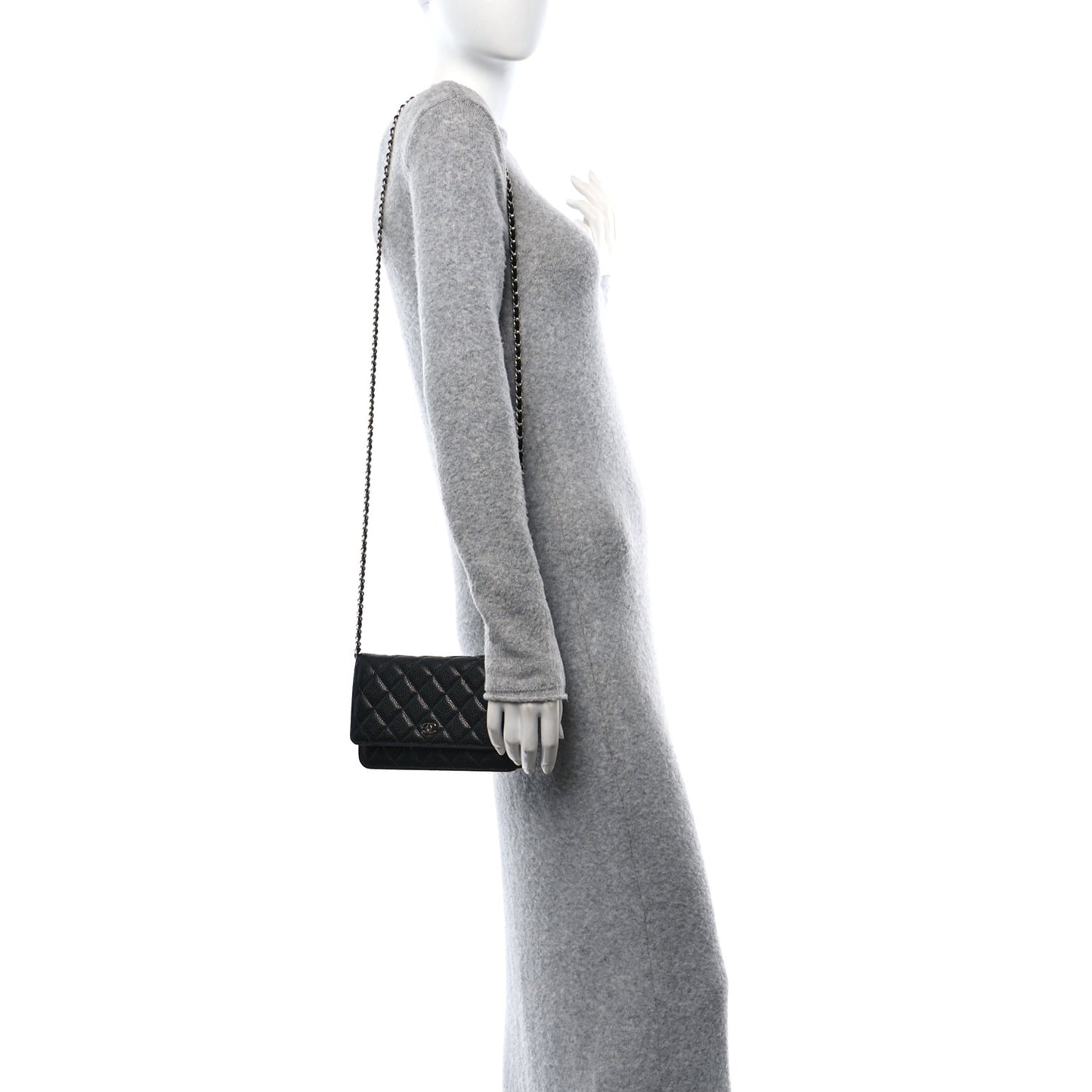 Caviar Quilted Wallet on Chain WOC Black