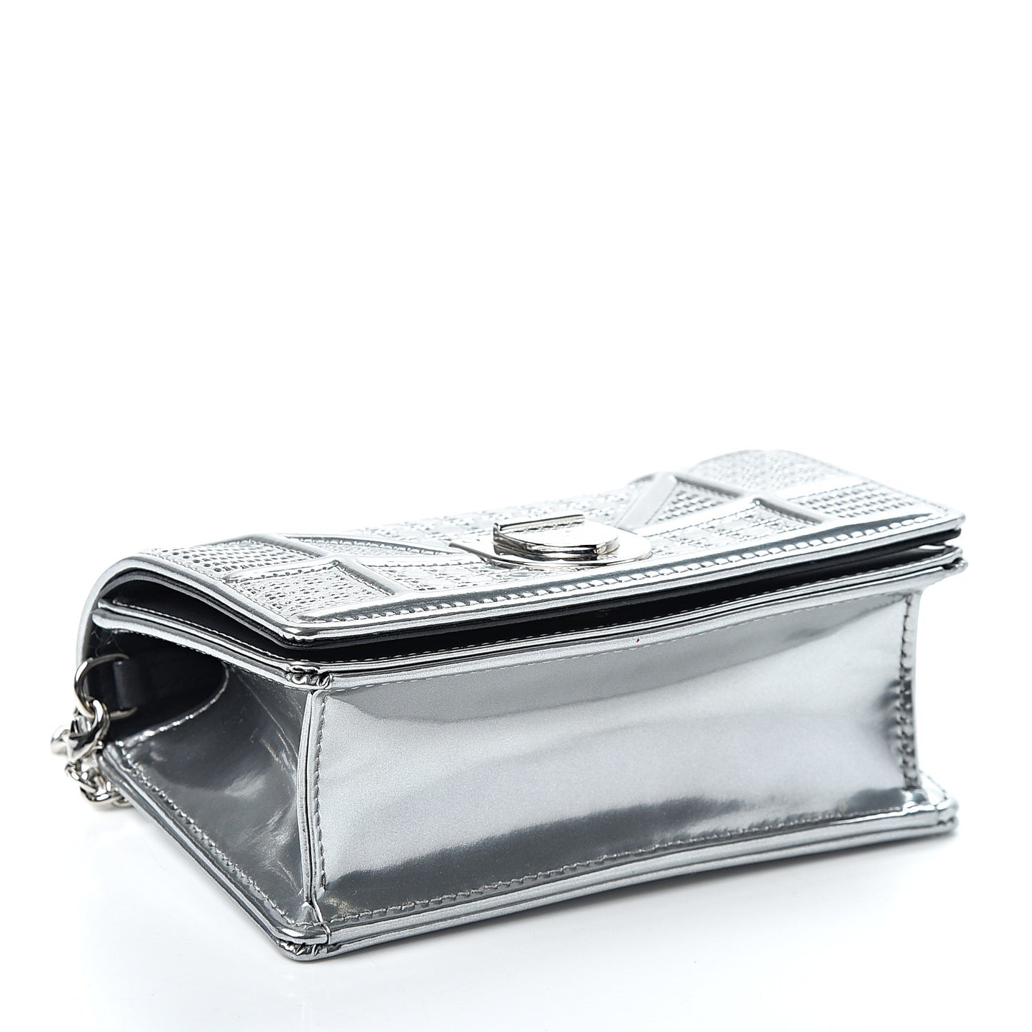Metallic Patent Micro-Cannage Baby Diorama Flap Bag Silver