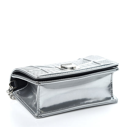 Christian Dior Metallic Patent Micro-Cannage Baby Diorama Flap Bag Silver 3 of 9