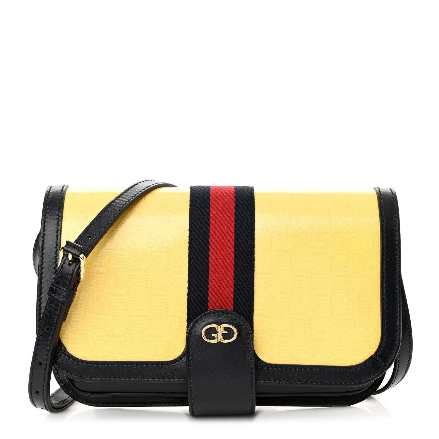 Gucci Crystal Monogram Plutone Calfskin Web Ophidia Flap Messenger Bag Straw Yellow Blue 1 of 10