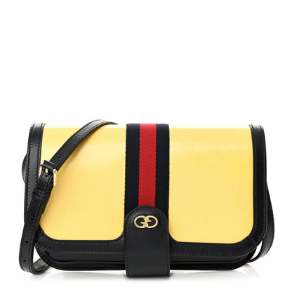 Gucci Crystal Monogram Plutone Calfskin Web Ophidia Flap Messenger Bag Straw Yellow Blue 1 of 10