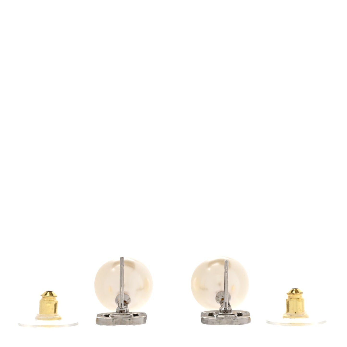 Crystal Pearl CC Drop Earrings Silver Pearly White