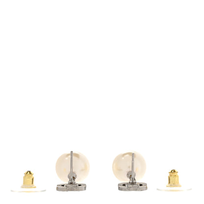 Chanel Crystal Pearl CC Drop Earrings Silver Pearly White 3 of 4