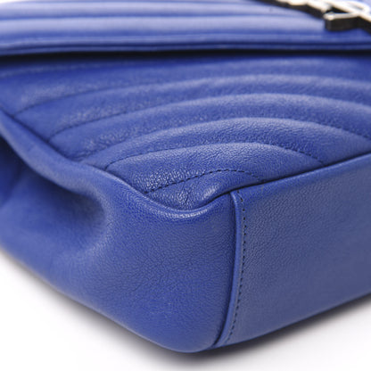 Saint Laurent Sheepskin Matelasse Chevron Monogram Medium College Bag Royal Blue 9 of 11